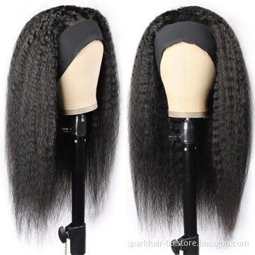 Spark Yaki Straight Headband human hair Wig Glueless Kinky straight  Wigs Natural Black Headband Straight Wigs for Black Women